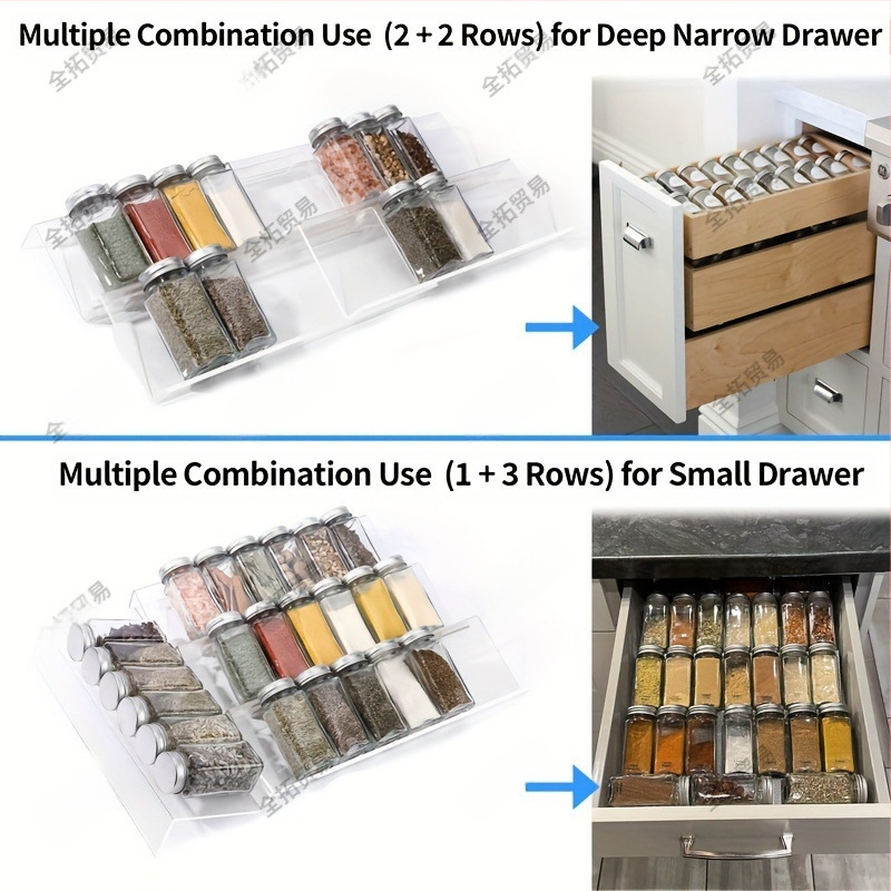 Akrilinis prieskonių laikiklis su stalčiumi, reguliuojamas, sudedamas, juodas, permatomas, prieskonių indelis
