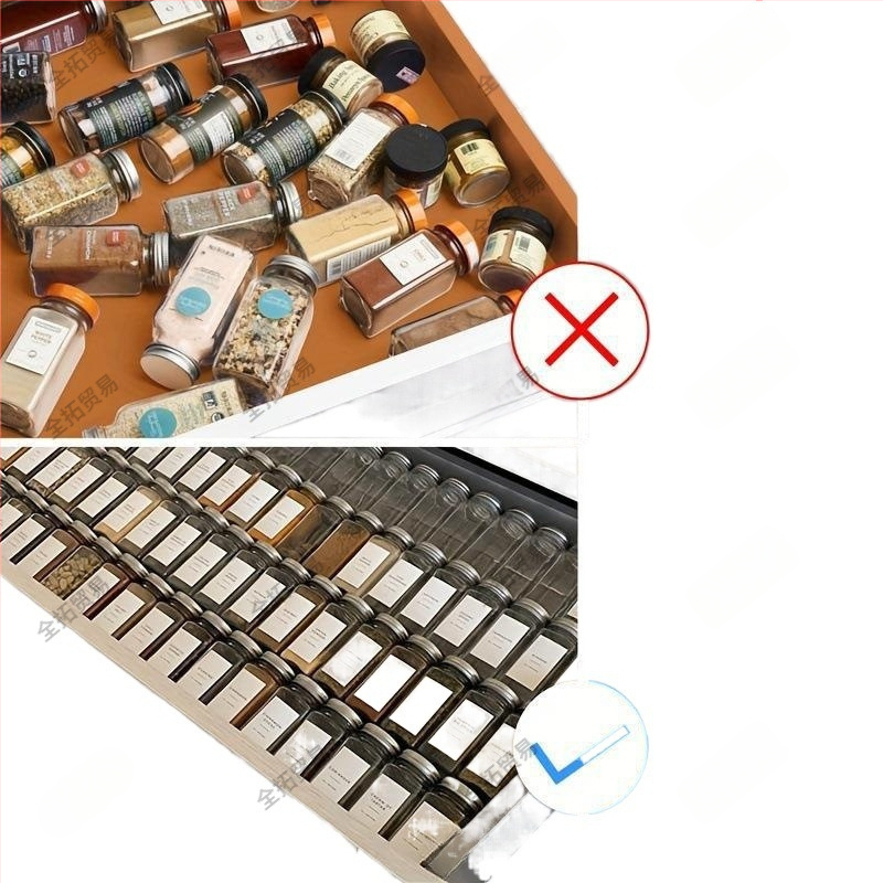 Akrilinis prieskonių laikiklis su stalčiumi, reguliuojamas, sudedamas, juodas, permatomas, prieskonių indelis