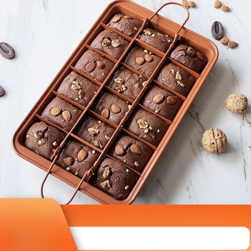 Trijų dalių braunio torto forma, senovinis rytinis tortas, kiniško kiniško pyrago forma, stačiakampė neprideganti languota kepimo skarda