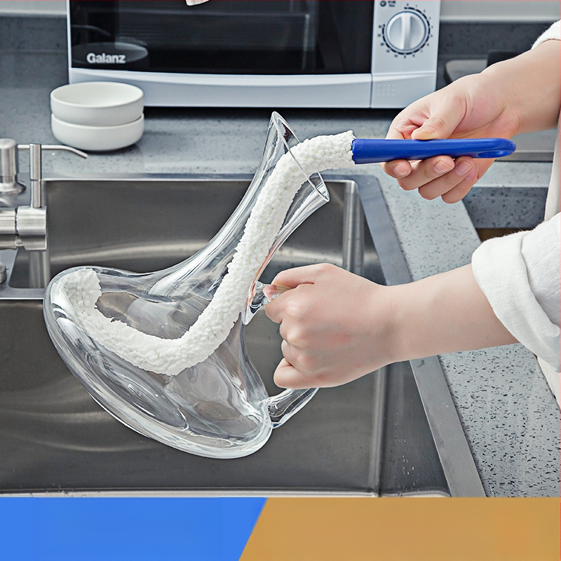 Perie de curățare a decantorului, perie multifuncțională pentru paharele de vin roșu, perie de curățare a oalei cu mâner lung și flexibil