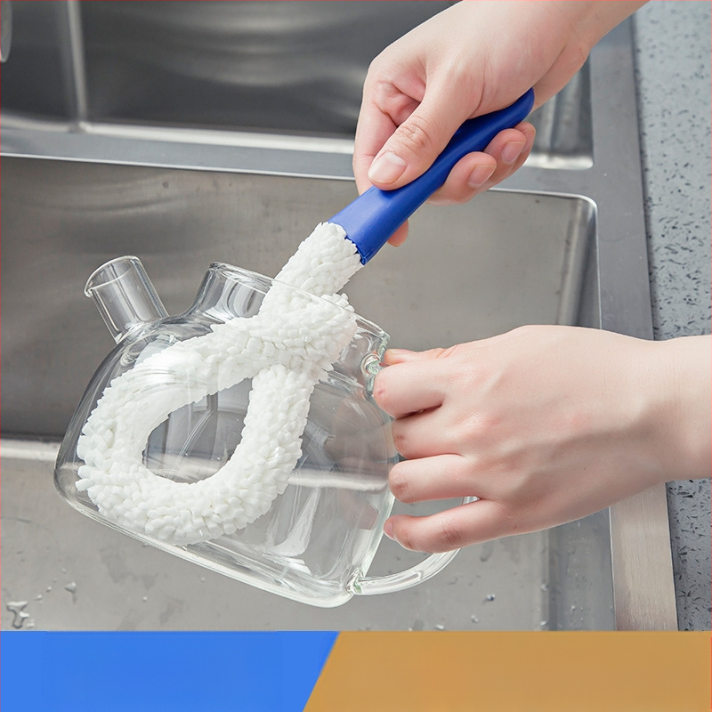 Perie de curățare a decantorului, perie multifuncțională pentru paharele de vin roșu, perie de curățare a oalei cu mâner lung și flexibil