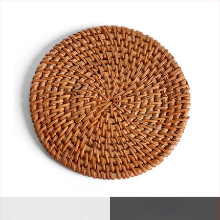 Padėkliukų audinys, vietnamietiškas senas rotango kilimėlis, arbatos rinkinys, rankų darbo padėkliukas, stalas, rotango kilimėlis, izoliuotas indų kilimėlis, dubuo, kūrybingas violetinis molinis puodas, kilimėlis