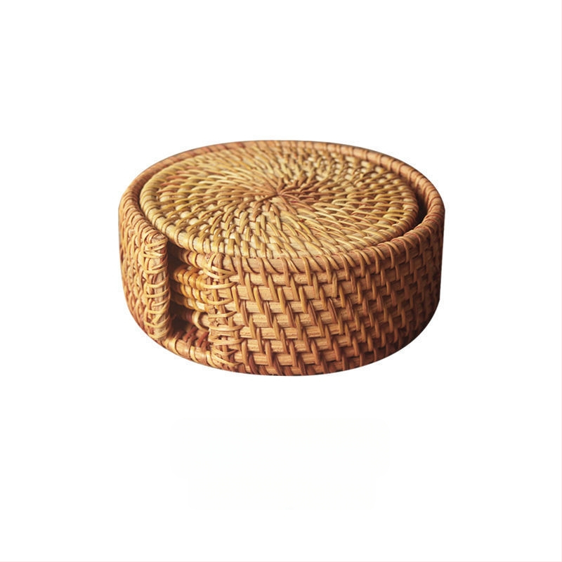 Padėkliukų audinys, vietnamietiškas senas rotango kilimėlis, arbatos rinkinys, rankų darbo padėkliukas, stalas, rotango kilimėlis, izoliuotas indų kilimėlis, dubuo, kūrybingas violetinis molinis puodas, kilimėlis