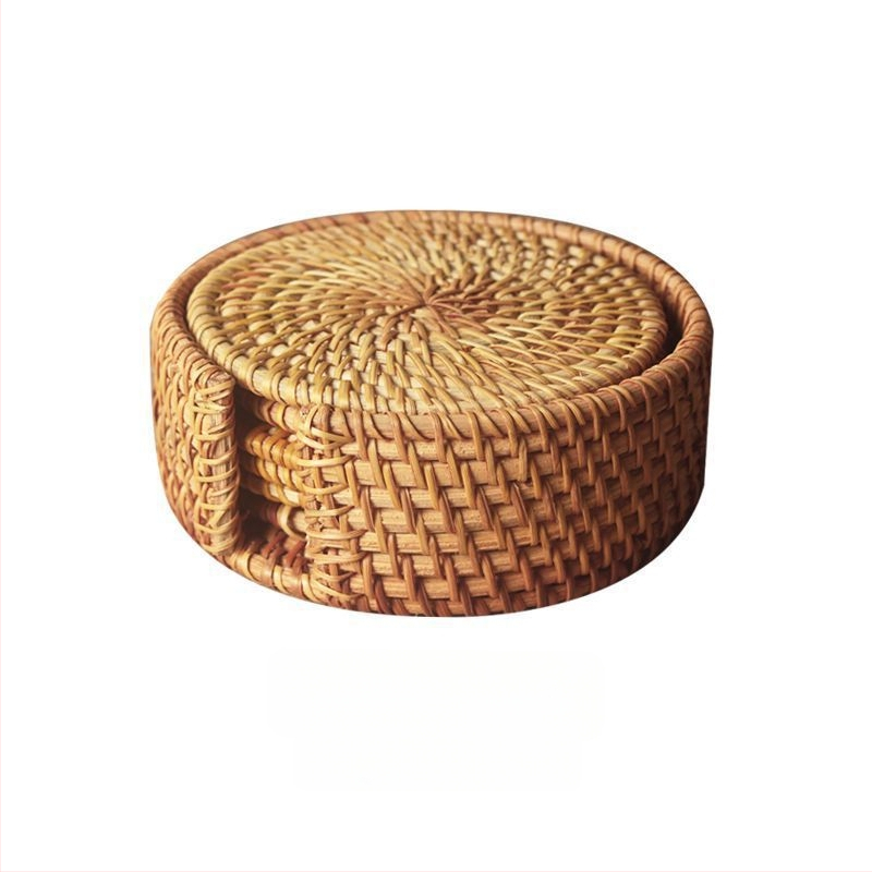 Padėkliukų audinys, vietnamietiškas senas rotango kilimėlis, arbatos rinkinys, rankų darbo padėkliukas, stalas, rotango kilimėlis, izoliuotas indų kilimėlis, dubuo, kūrybingas violetinis molinis puodas, kilimėlis