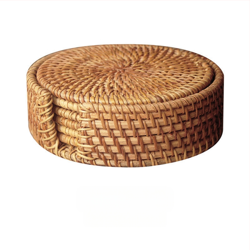 Padėkliukų audinys, vietnamietiškas senas rotango kilimėlis, arbatos rinkinys, rankų darbo padėkliukas, stalas, rotango kilimėlis, izoliuotas indų kilimėlis, dubuo, kūrybingas violetinis molinis puodas, kilimėlis