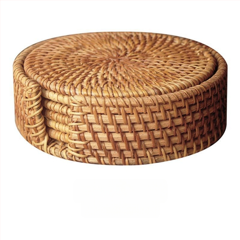 Padėkliukų audinys, vietnamietiškas senas rotango kilimėlis, arbatos rinkinys, rankų darbo padėkliukas, stalas, rotango kilimėlis, izoliuotas indų kilimėlis, dubuo, kūrybingas violetinis molinis puodas, kilimėlis