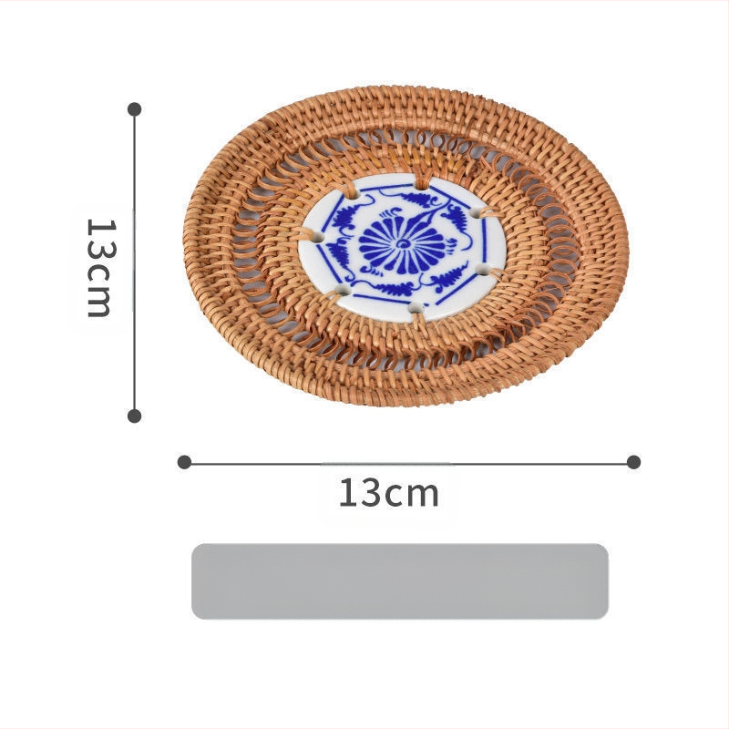 Padėkliukų audinys, vietnamietiškas senas rotango kilimėlis, arbatos rinkinys, rankų darbo padėkliukas, stalas, rotango kilimėlis, izoliuotas indų kilimėlis, dubuo, kūrybingas violetinis molinis puodas, kilimėlis