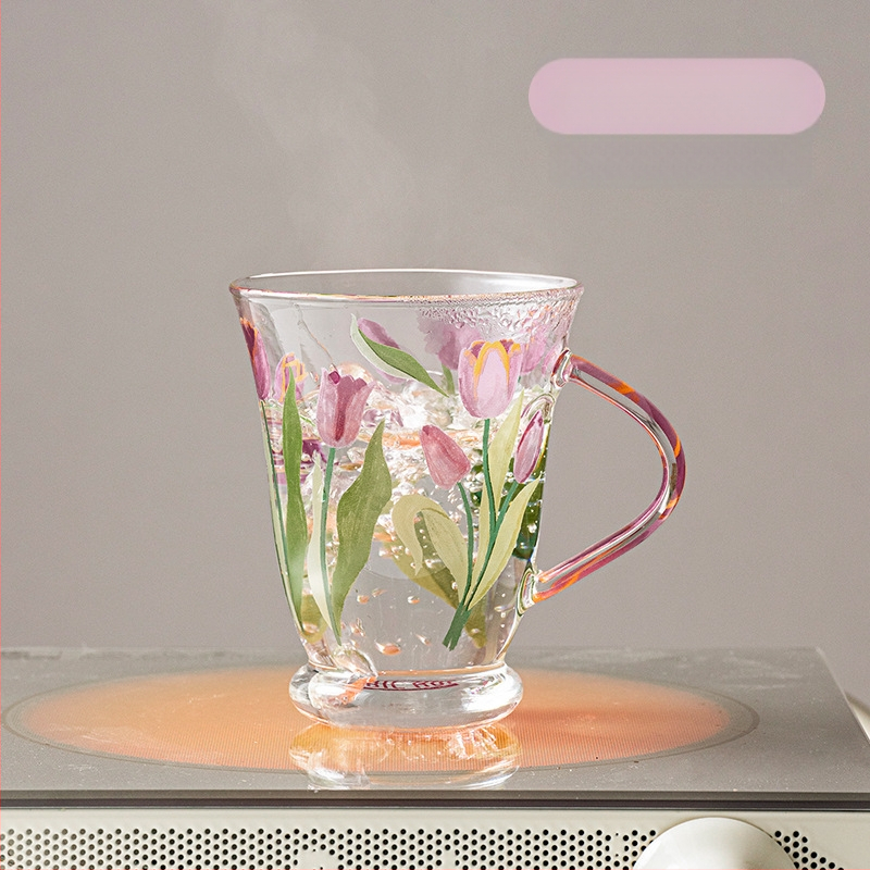 Γυάλινο ποτήρι Tulip για οικιακή χρήση, υψηλής αξίας, ποτήρι νερού, φλιτζάνι υψηλής θερμοκρασίας για αέρα, φλιτζάνι καφέ, φλιτζάνι τσαγιού λουλουδιών, φλιτζάνι για κορίτσια