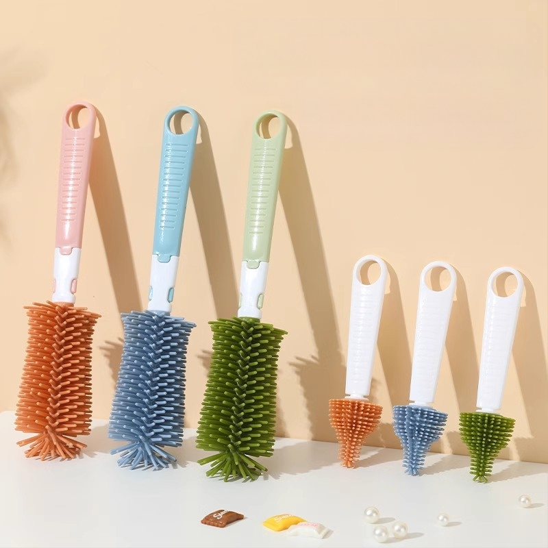 Perie de biberon din silicon pentru copii, perie pentru mamelonul bebelușului, perie cu tub de aspirație, perie rotativă pentru biberon, costum de curățare, perie de curățare