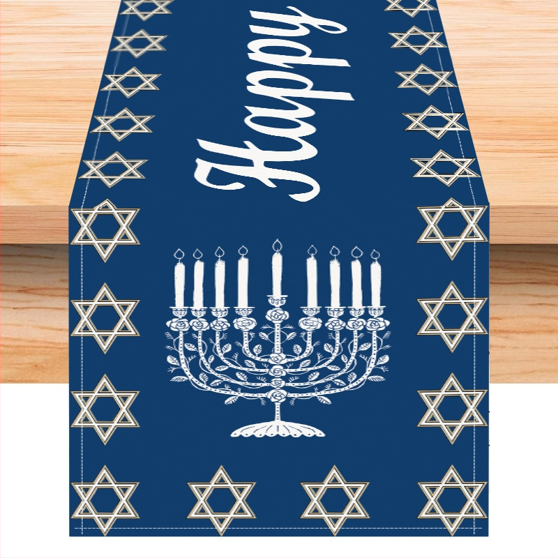 Nauja mėlyna Chanukos staltiesė, žvakių šviesos festivalis, balta kanapių stalo dekoratyvinė staltiesė, tarpvalstybinė virtuvės restorano staltiesė, arbatos vėliavėlė