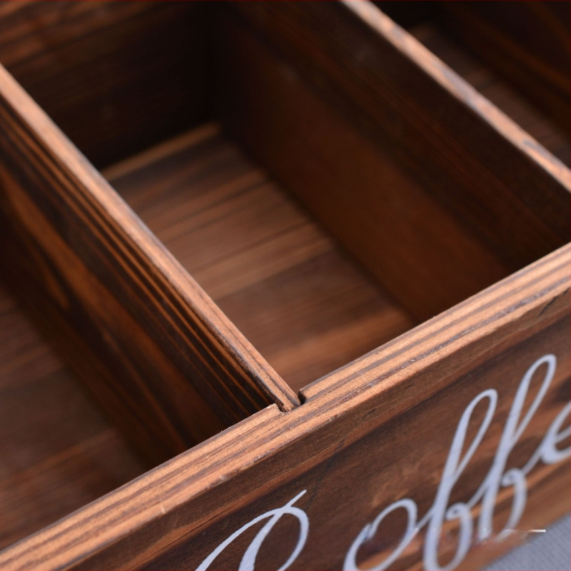 Vintage drevená úložná krabica na čajovú miestnosť, úložná krabica na kávové čajové vrecúška z masívneho dreva, prenosná priehradka na úložný priestor z masívneho dreva