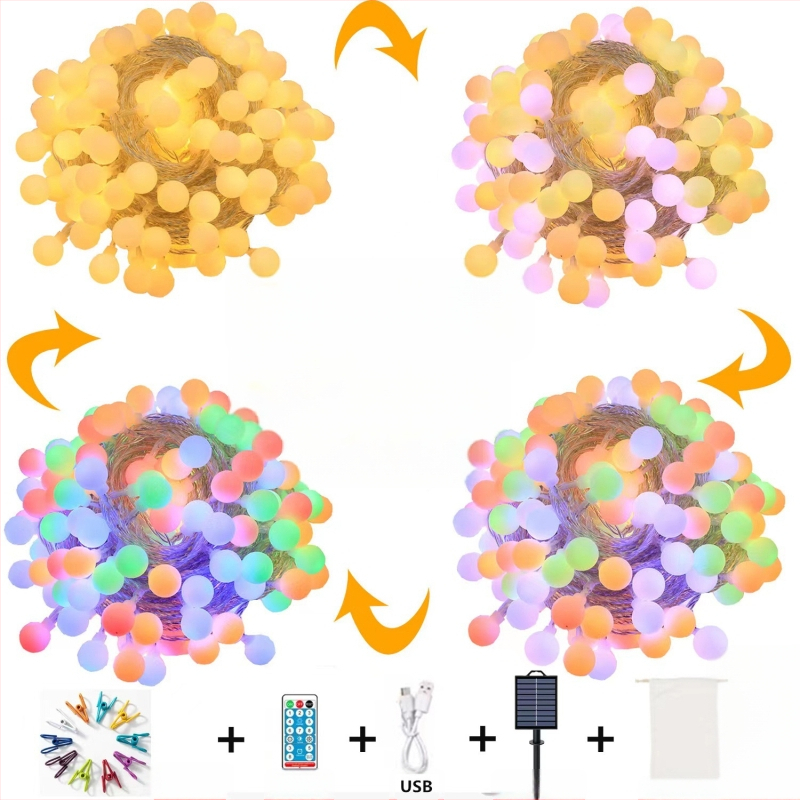 Nauja saulės matinio rutulinio šviestuvo virvelė lauko kempingui, atspari vandeniui, antifrizo atmosferos lempa, kiemo dekoracija, begalinė spalvą keičianti lempa