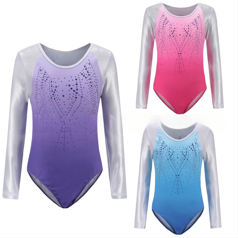 Augstas elastības bērnu vingrošanas apģērbs ar garām piedurknēm meitenēm baleta deju apģērbs vingrošanas apģērbs deju apģērbs priekšnesumu apģērbs deja