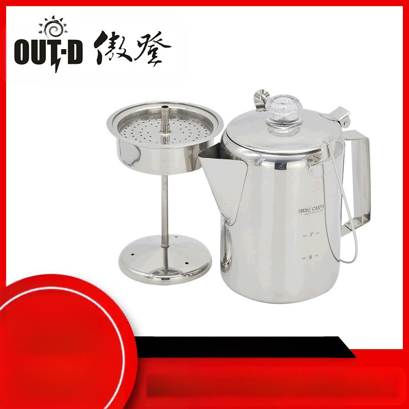 Gamintojo tiekiamas kempingo stiliaus amerikietiškas lašelinis kavos virimo aparatas, nerūdijančio plieno 9 puodelių lauko naudojimui skirtas mokas kavos virimo aparatas