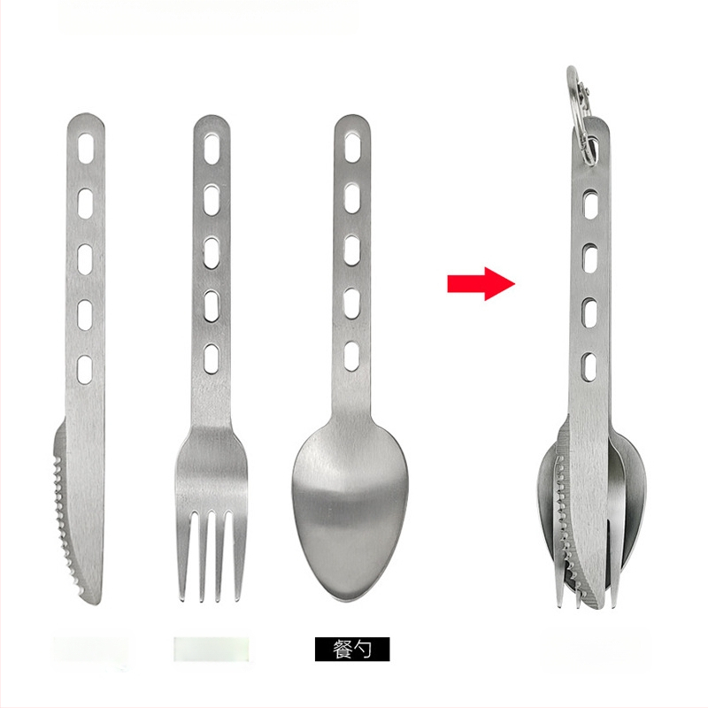 Rozsdamentes acél kés, villa és kanál Amazon határokon átnyúló ellátás kültéri asztali kés, villa és kanál három az egyben hordozható kés, villa és kanál