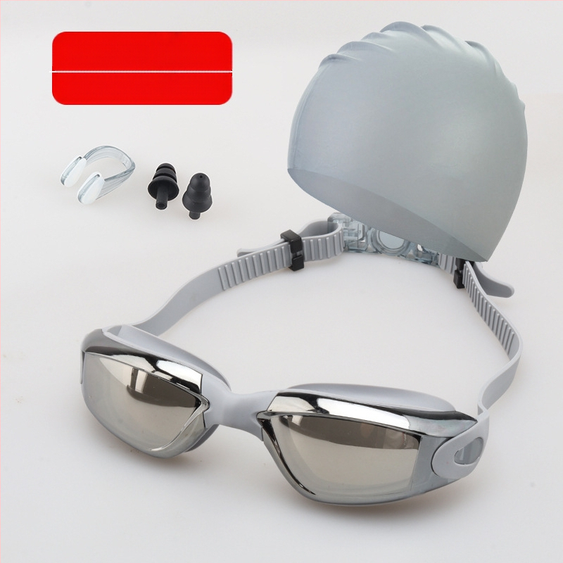Suaugusiųjų plaukimo akinių komplektas, keturių dalių silikoniniai plaukimo akiniai vyrams ir moterims, profesionali vandeniui atspari plaukimo įranga, apsauganti nuo rasojimo