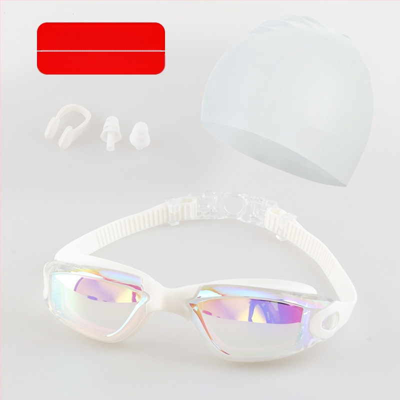 Suaugusiųjų plaukimo akinių komplektas, keturių dalių silikoniniai plaukimo akiniai vyrams ir moterims, profesionali vandeniui atspari plaukimo įranga, apsauganti nuo rasojimo