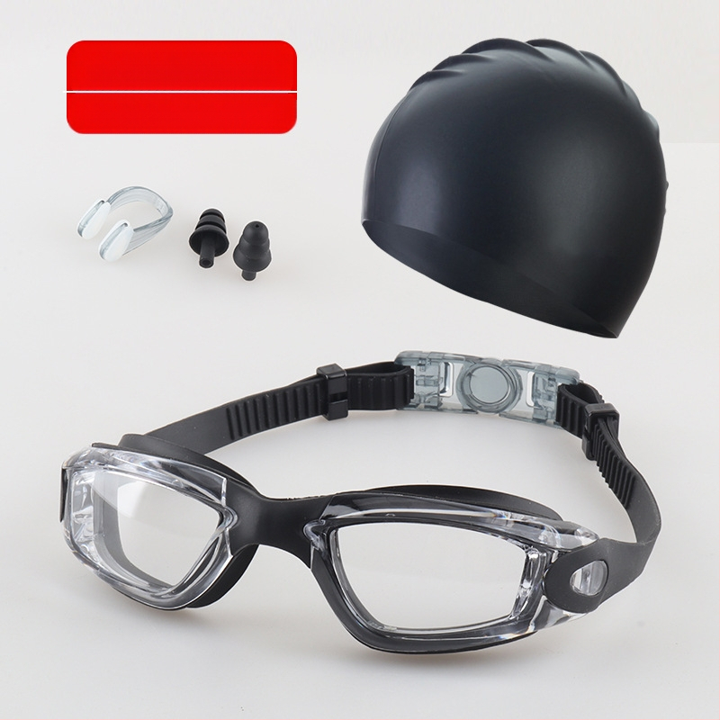 Suaugusiųjų plaukimo akinių komplektas, keturių dalių silikoniniai plaukimo akiniai vyrams ir moterims, profesionali vandeniui atspari plaukimo įranga, apsauganti nuo rasojimo