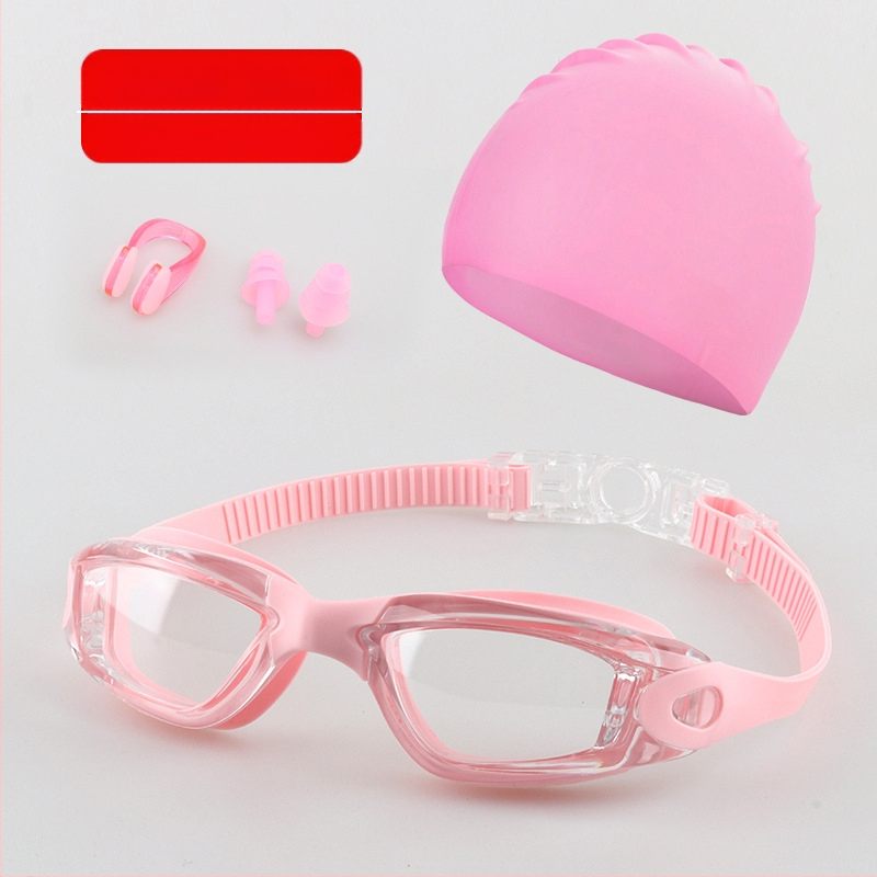 Suaugusiųjų plaukimo akinių komplektas, keturių dalių silikoniniai plaukimo akiniai vyrams ir moterims, profesionali vandeniui atspari plaukimo įranga, apsauganti nuo rasojimo