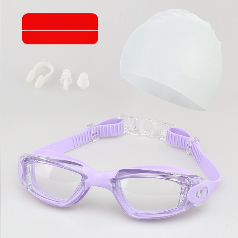 Suaugusiųjų plaukimo akinių komplektas, keturių dalių silikoniniai plaukimo akiniai vyrams ir moterims, profesionali vandeniui atspari plaukimo įranga, apsauganti nuo rasojimo