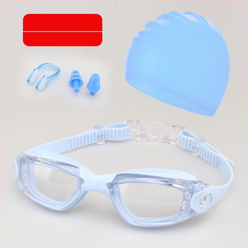 Suaugusiųjų plaukimo akinių komplektas, keturių dalių silikoniniai plaukimo akiniai vyrams ir moterims, profesionali vandeniui atspari plaukimo įranga, apsauganti nuo rasojimo