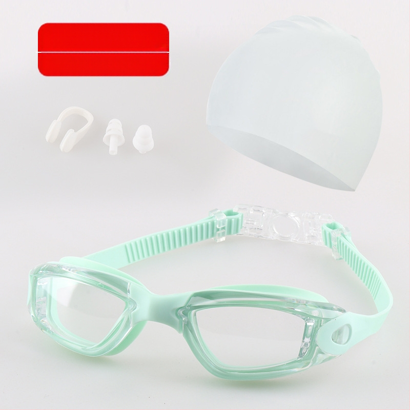 Suaugusiųjų plaukimo akinių komplektas, keturių dalių silikoniniai plaukimo akiniai vyrams ir moterims, profesionali vandeniui atspari plaukimo įranga, apsauganti nuo rasojimo