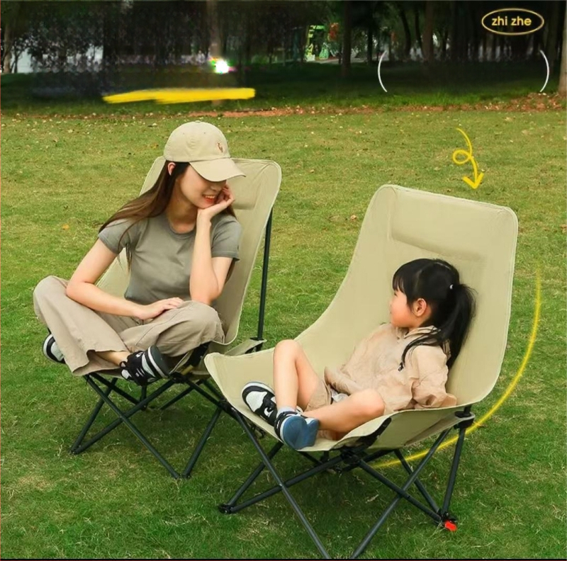 Тристепенен регулируем лунен стол, преносим домашен шезлонг, сгъваем стол с висока облегалка за къмпинг на открито, риболовен стол