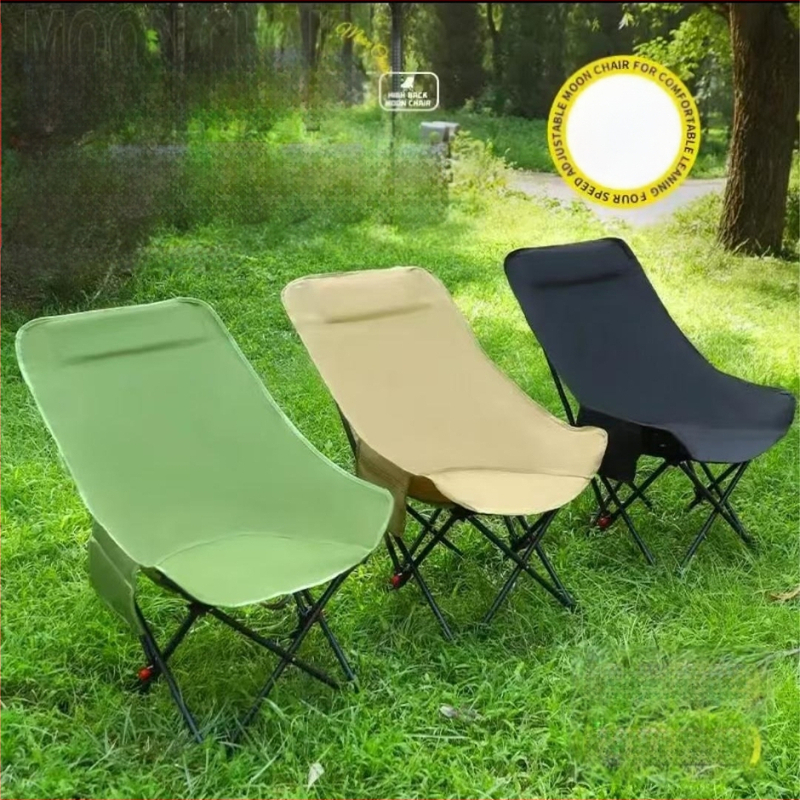 Тристепенен регулируем лунен стол, преносим домашен шезлонг, сгъваем стол с висока облегалка за къмпинг на открито, риболовен стол