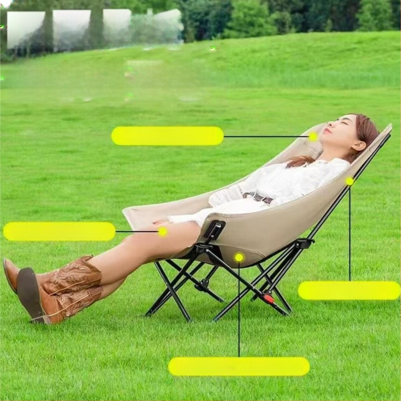 Тристепенен регулируем лунен стол, преносим домашен шезлонг, сгъваем стол с висока облегалка за къмпинг на открито, риболовен стол
