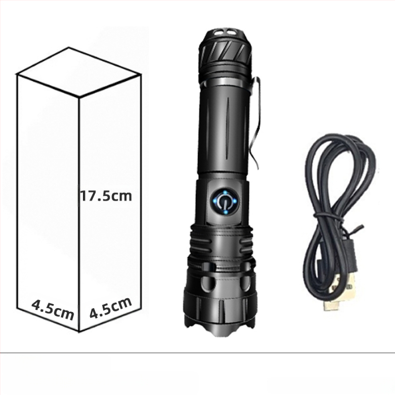 Piiriüleselt müüdavad alumiiniumisulamist taskulampide tootjad hulgimüügis multifunktsionaalne suure luumeniga laadiv välistingimustes kasutatav tugeva valgusega LED-taskulamp