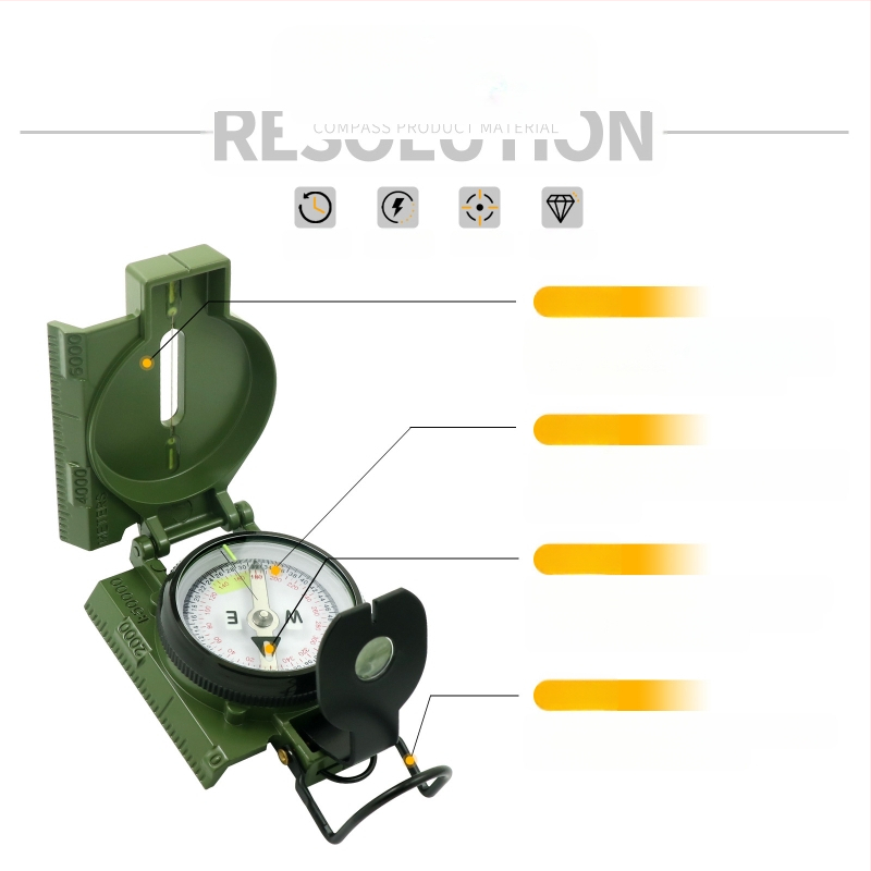 Välistingimustes kasutatav multifunktsionaalne kompass telkimiseks, maastikul kasutamiseks, põhjapoolse geoloogia kompass, Ameerika sõduri lahinguvarustus, metall