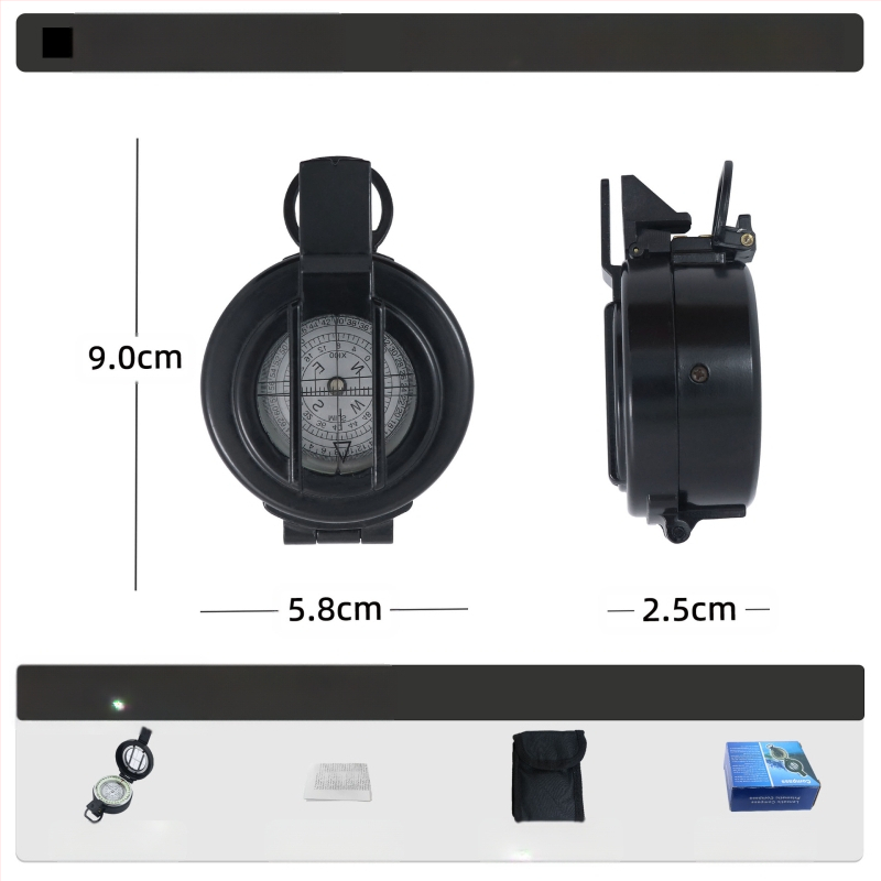 Välistingimustes kasutatav multifunktsionaalne kompass telkimiseks, maastikul kasutamiseks, põhjapoolse geoloogia kompass, Ameerika sõduri lahinguvarustus, metall