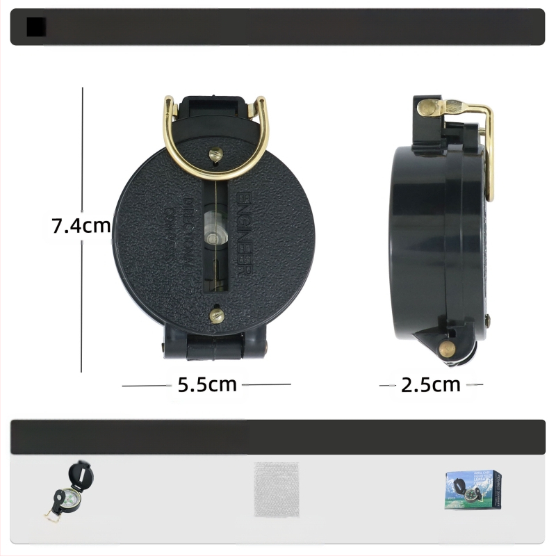 Välistingimustes kasutatav multifunktsionaalne kompass telkimiseks, maastikul kasutamiseks, põhjapoolse geoloogia kompass, Ameerika sõduri lahinguvarustus, metall