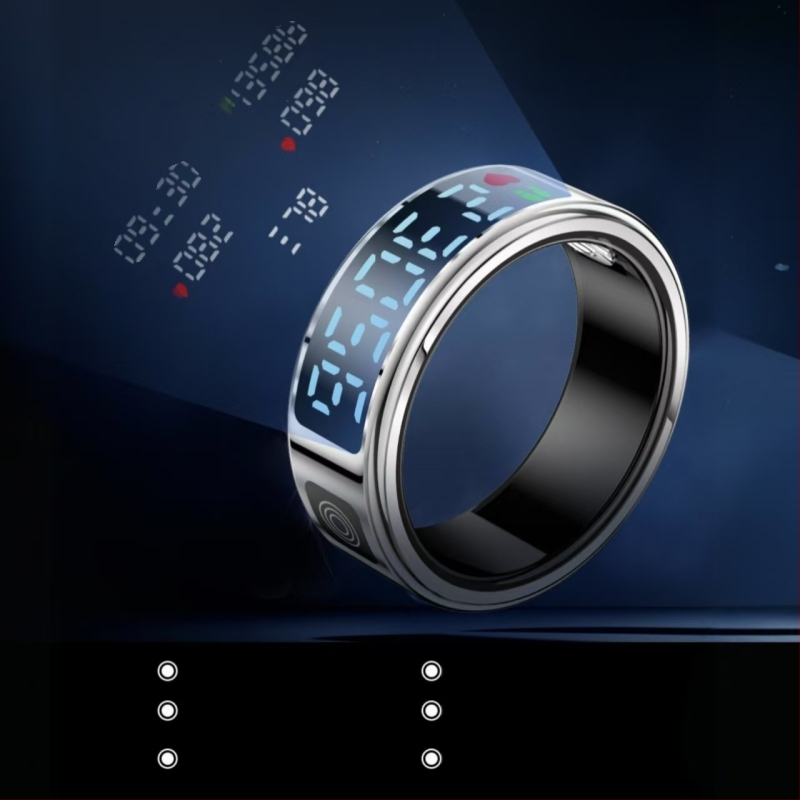 Must tehnoloogia digitaalne ekraan nutikas rõngas jälgib pulssi, verd, hapnikku, und, tervist, samm-sammult liikumine