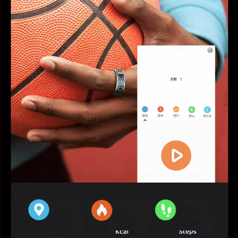 Must tehnoloogia digitaalne ekraan nutikas rõngas jälgib pulssi, verd, hapnikku, und, tervist, samm-sammult liikumine