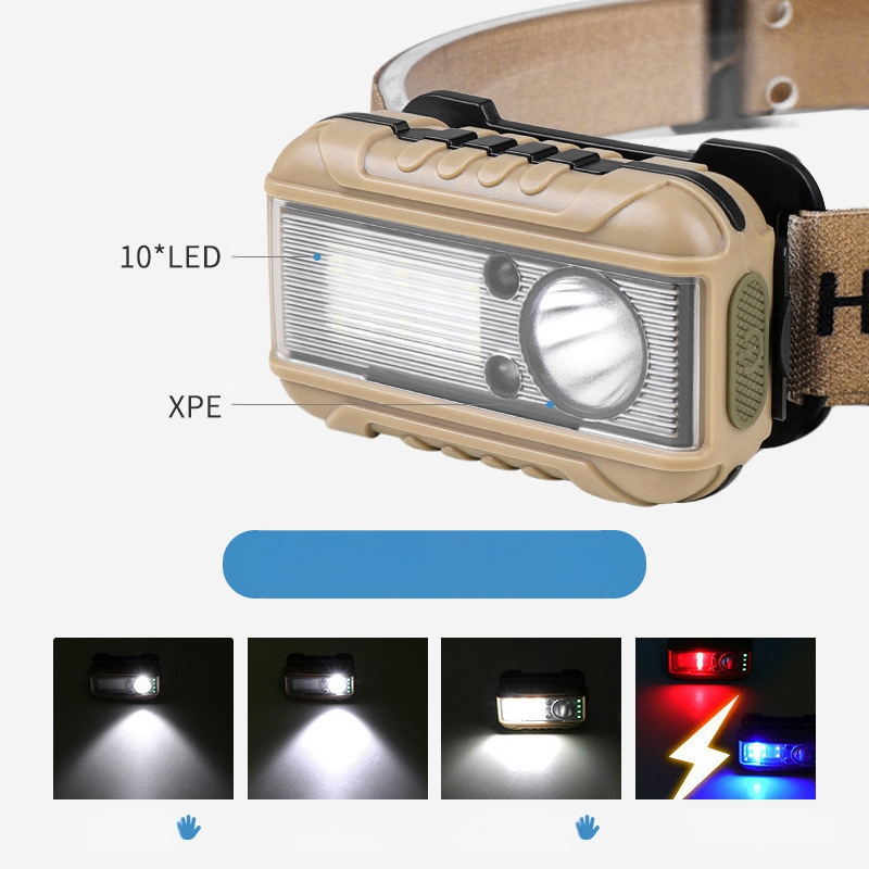 Piiriülene uus LED-induktsioon-esilatern punase ja valge topeltvalgusallikaga välistingimustes kasutamiseks, ööjooksuks, kalapüügiks, väike esilatern hulgimüügis