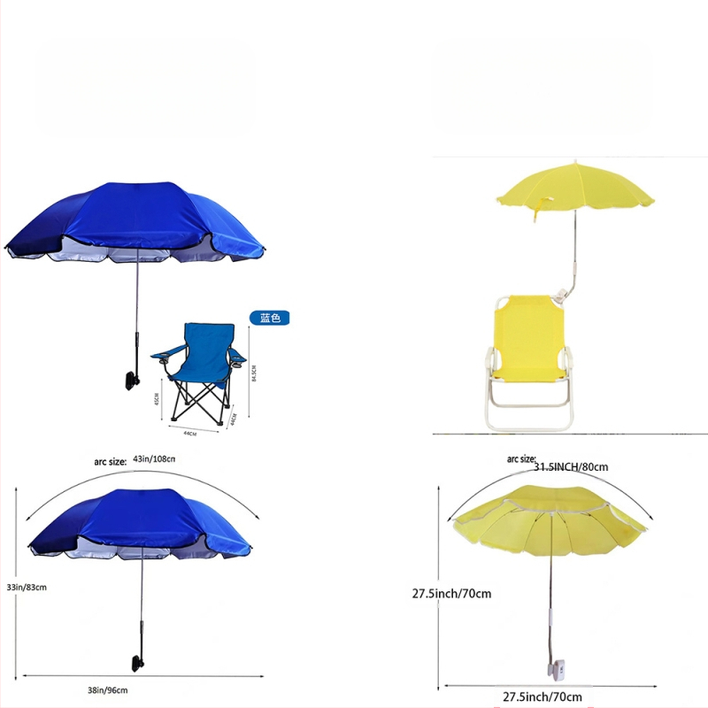 Tarpvalstybinis karšto išpardavimo suaugusiųjų paplūdimio kėdės skėtis mėlynai baltai dryžuotas skėtis su segtuku, kempingo kėdė su atlošu ir skėtis nuo saulės