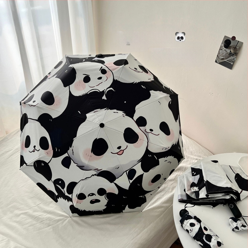 Animacinių filmukų „Panda“ skėtis moterims, juodas guminis, apsaugantis nuo saulės, apsaugantis nuo UV spindulių, nuo saulės, saulėtas ir lietus, dvigubos paskirties, itin lengvas, nešiojamas, sulankstomas fabrikas