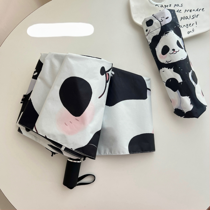 Animacinių filmukų „Panda“ skėtis moterims, juodas guminis, apsaugantis nuo saulės, apsaugantis nuo UV spindulių, nuo saulės, saulėtas ir lietus, dvigubos paskirties, itin lengvas, nešiojamas, sulankstomas fabrikas