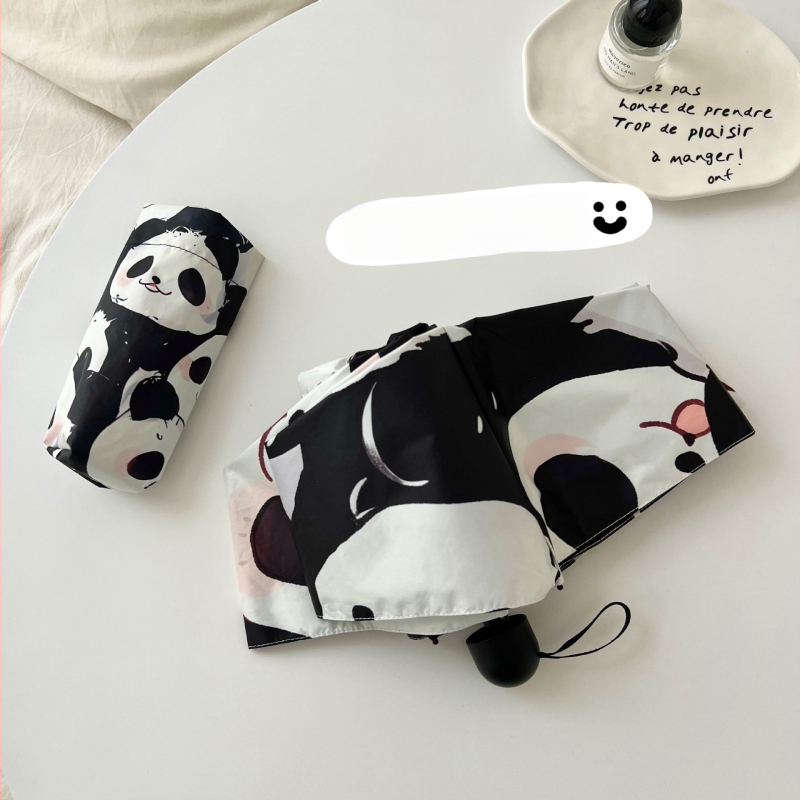 Animacinių filmukų „Panda“ skėtis moterims, juodas guminis, apsaugantis nuo saulės, apsaugantis nuo UV spindulių, nuo saulės, saulėtas ir lietus, dvigubos paskirties, itin lengvas, nešiojamas, sulankstomas fabrikas