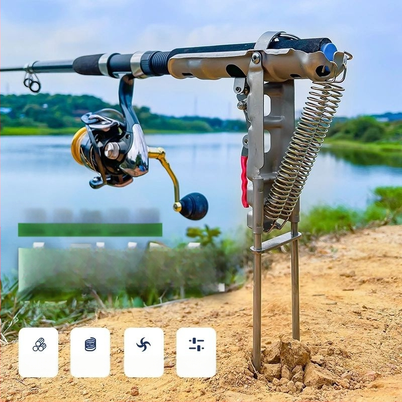 Nerūdijančio plieno automatinė žvejybos meškerė, įdedama į žemę, jūrinės meškerės laikiklis, meškerės svirtis, lakuota meškerė, atšokančios meškerės laikiklis, metimo meškerė