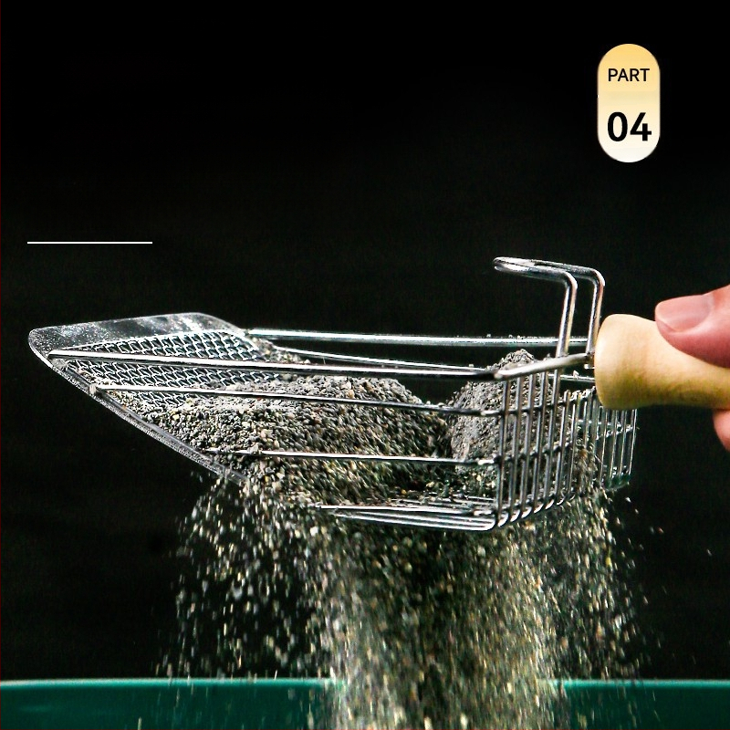 Kačių kraiko kastuvas, smulkių skylučių kastuvas, didelis metalinis nerūdijančio plieno kačių išmatų kastuvas, bentonito rūdos kačių kraiko kastuvo pagrindo artefaktas