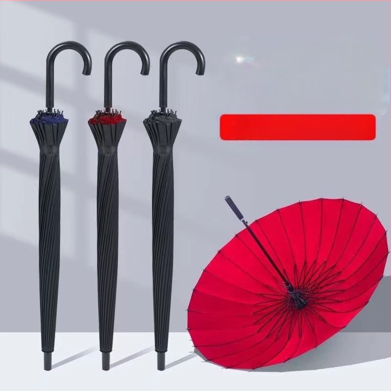 24-dielny automatický dáždnik s dvojitým hákom a rovnou tyčou, veľkoobchodný slnečný dáždnik, reklamný dáždnik na mieru, vetruodolný, obchodný dáždnik s dlhou rukoväťou