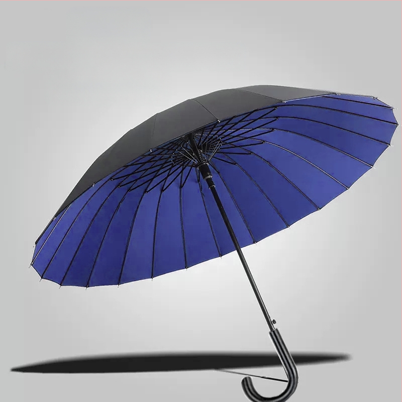 24-dielny automatický dáždnik s dvojitým hákom a rovnou tyčou, veľkoobchodný slnečný dáždnik, reklamný dáždnik na mieru, vetruodolný, obchodný dáždnik s dlhou rukoväťou