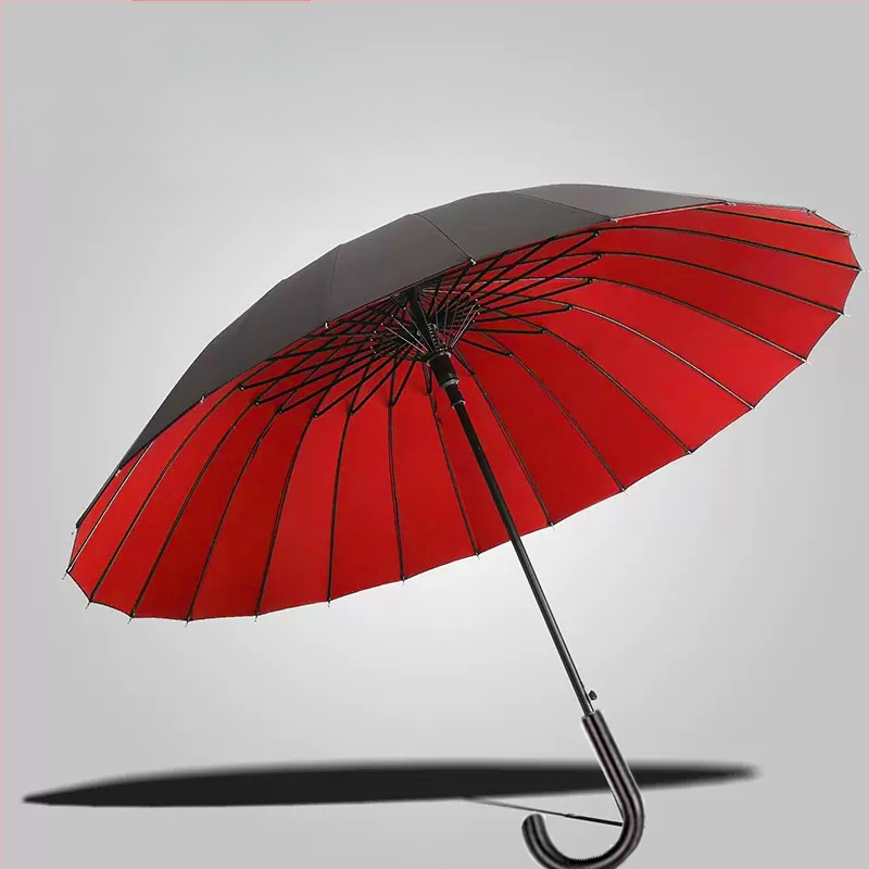 24-dielny automatický dáždnik s dvojitým hákom a rovnou tyčou, veľkoobchodný slnečný dáždnik, reklamný dáždnik na mieru, vetruodolný, obchodný dáždnik s dlhou rukoväťou