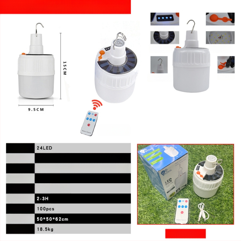 Saulės energija įkraunamas LED avarinis apšvietimas Naktinio turgaus mobiliojo prekystalio kempingo šviestuvas Lauko apšvietimas Pakabinamas šviestuvas Nuotolinio valdymo lemputė