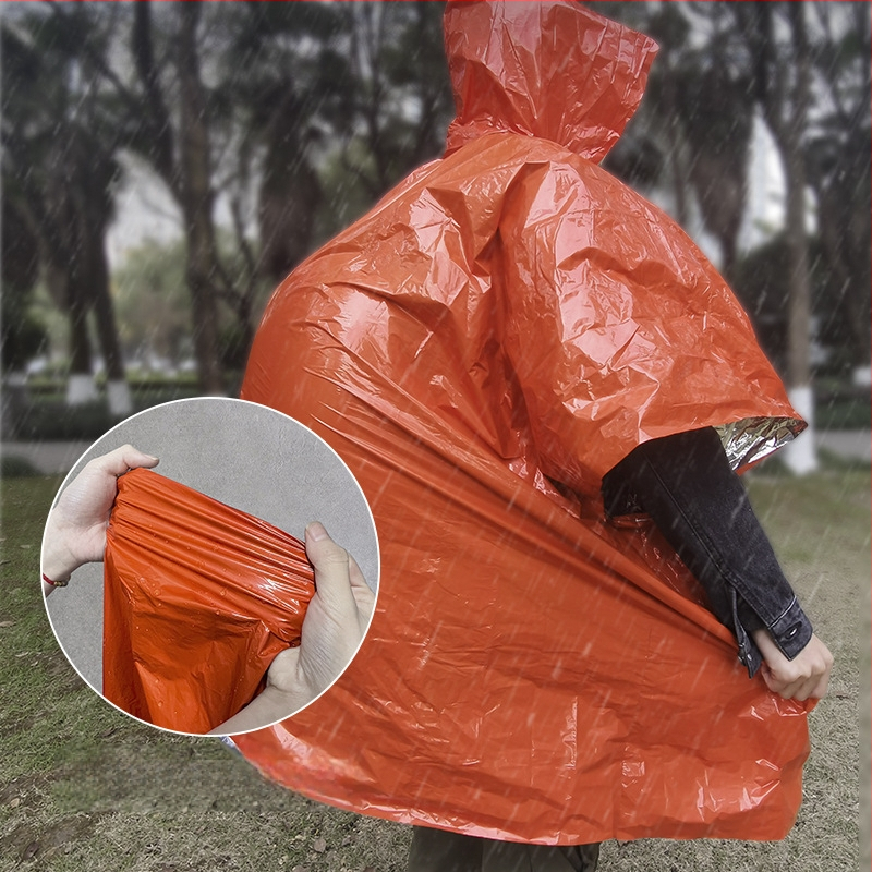 Välikülmakindel soe ühekordne esmaabi vihmamantel kaasaskantav pe alumiiniumkilest hädaolukorra pontšo välistingimustes ellujäämise vihmamantel