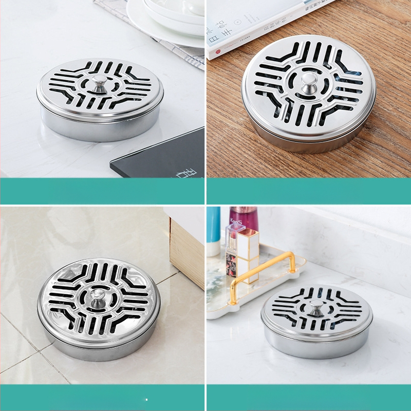 Sustorinta nerūdijančio plieno uodų smilkalų dėžutė, padidinta su dangteliu, buitinė uodų smilkalų lėkštė, uodų smilkalų lentynėlė su pilka plokštele, atspari ugniai, kūrybinė sandalmedžio viryklė