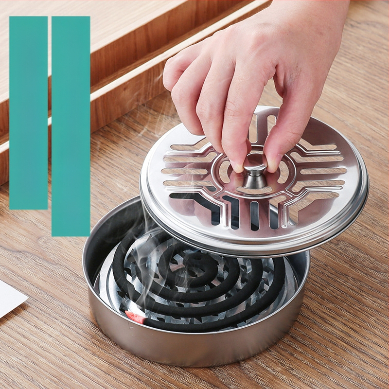 Sustorinta nerūdijančio plieno uodų smilkalų dėžutė, padidinta su dangteliu, buitinė uodų smilkalų lėkštė, uodų smilkalų lentynėlė su pilka plokštele, atspari ugniai, kūrybinė sandalmedžio viryklė