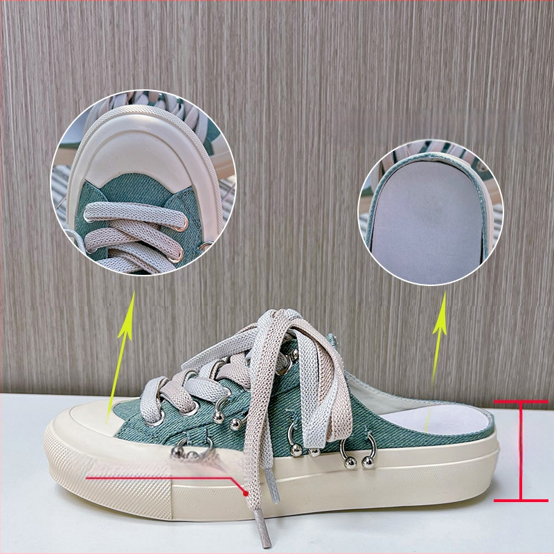 Naujo stiliaus uždaros šlepetės 2025 m. vasaros moteriški batai laisvalaikiui, storu padu, minkštu padu, madingi lauko moteriški drobiniai kvėpuojantys pusšlepetės moterims